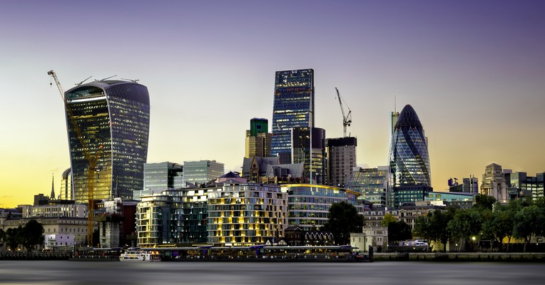 Regulated-sector AI governance for UK boards: London financial district skyline conveying institutional oversight and accountability